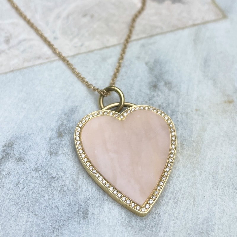 Jennifer Meyer 18k Pink Opal Inlay Heart Necklace