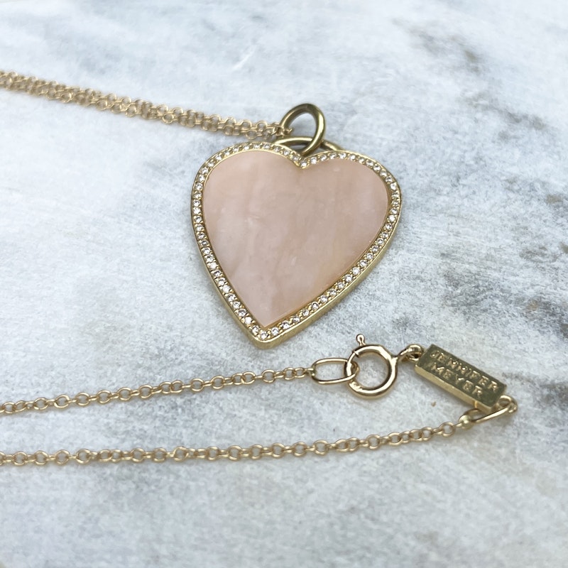 Jennifer Meyer 18k Pink Opal Inlay Heart Necklace