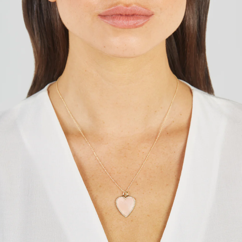 Jennifer Meyer 18k Pink Opal Inlay Heart Necklace