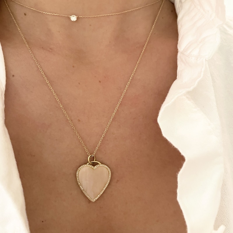 Jennifer Meyer 18k Pink Opal Inlay Heart Necklace