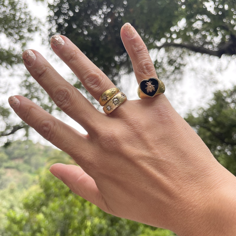 18k Yellow Gold 3 Diamond Vintage Gypsy Starburst Band