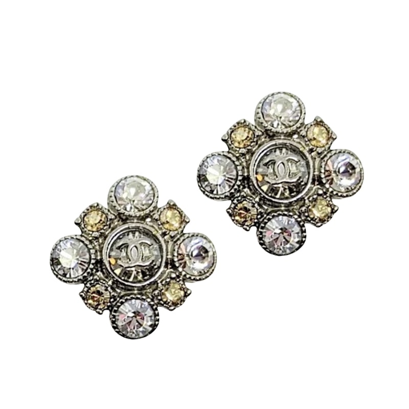 Chanel Crystal Square Cluster Earrings