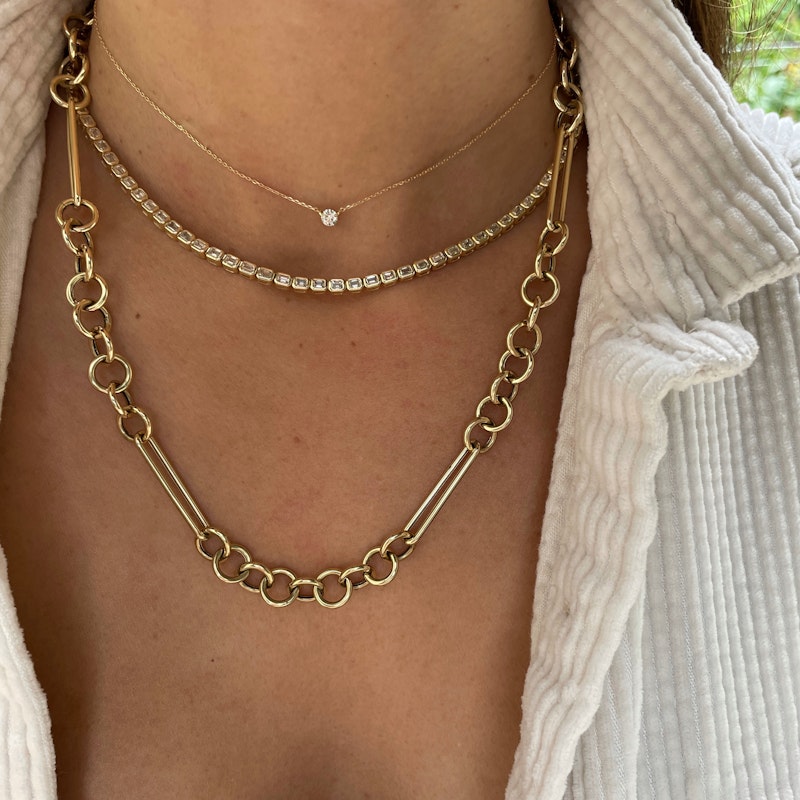 14k Yellow Gold Mix Link Chain Necklace