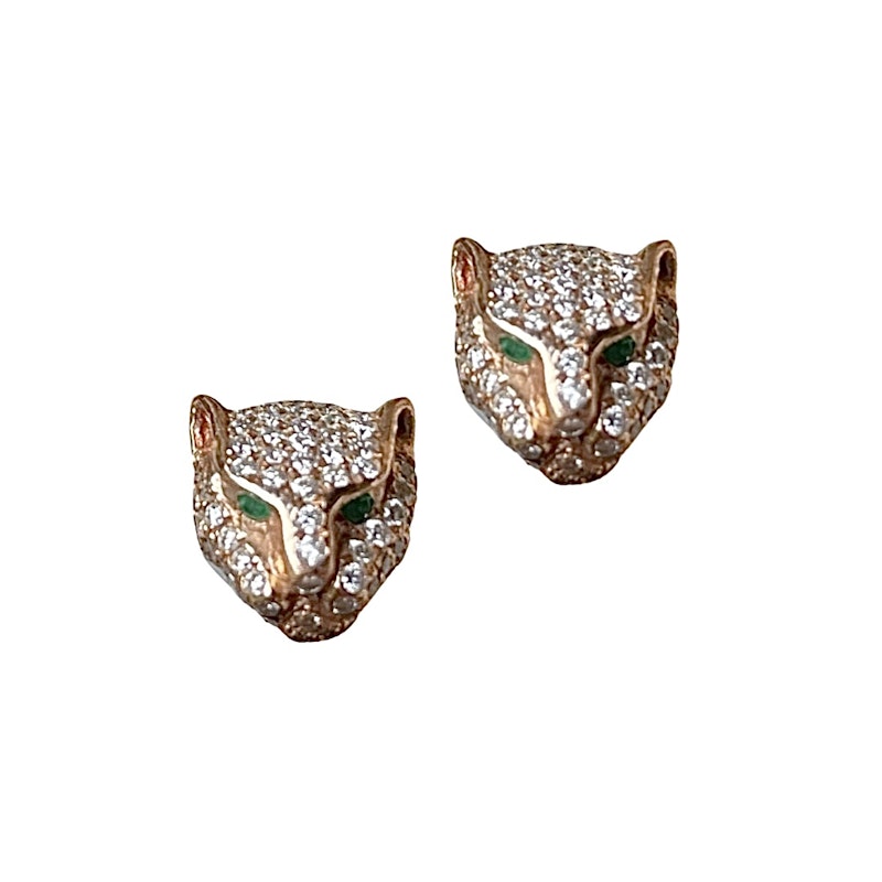Anita Ko 18k Rose Gold Diamond & Tsavorite Panther Studs