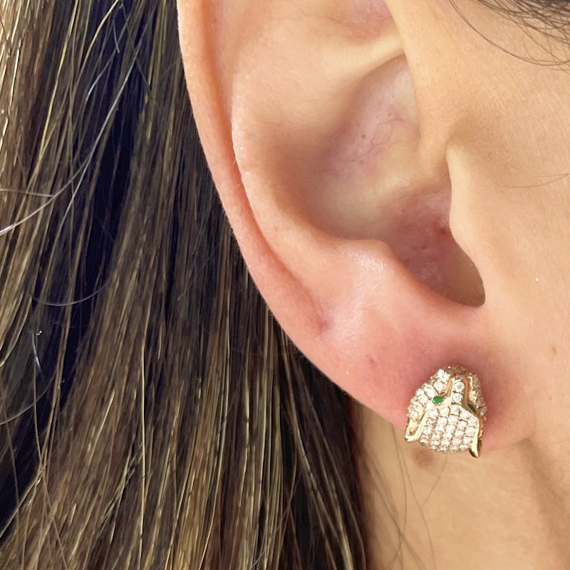 Anita Ko 18k Rose Gold Diamond & Tsavorite Panther Studs