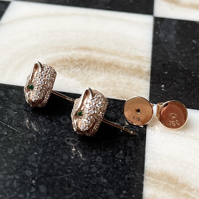 Anita Ko 18k Rose Gold Diamond & Tsavorite Panther Studs