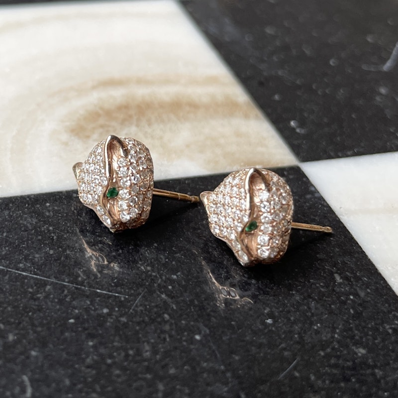 Anita Ko 18k Rose Gold Diamond & Tsavorite Panther Studs