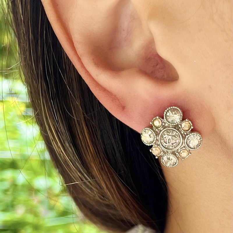 Chanel Crystal Square Cluster Earrings