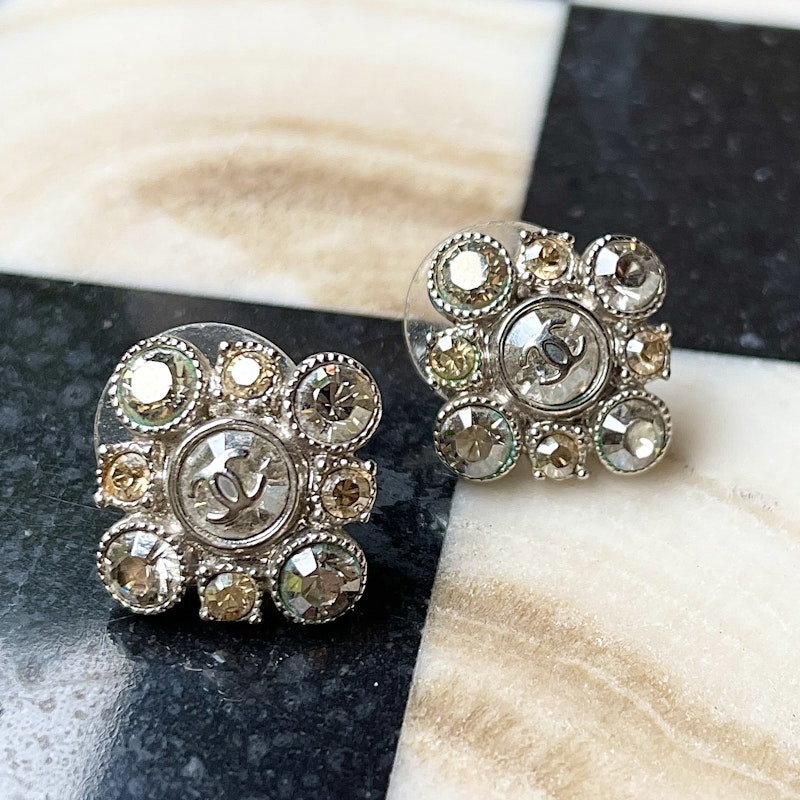 Chanel Crystal Square Cluster Earrings