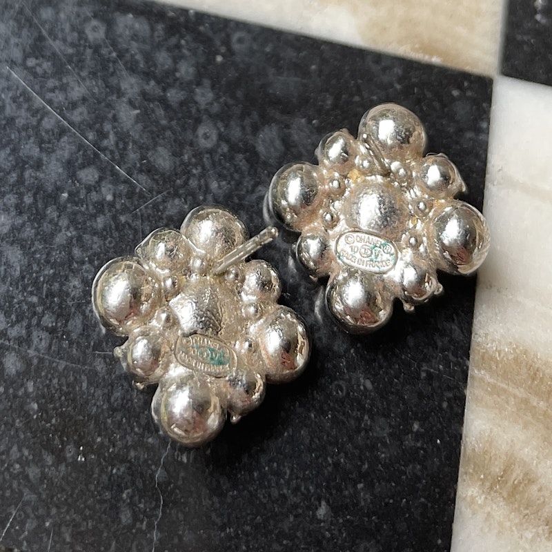 Chanel Crystal Square Cluster Earrings