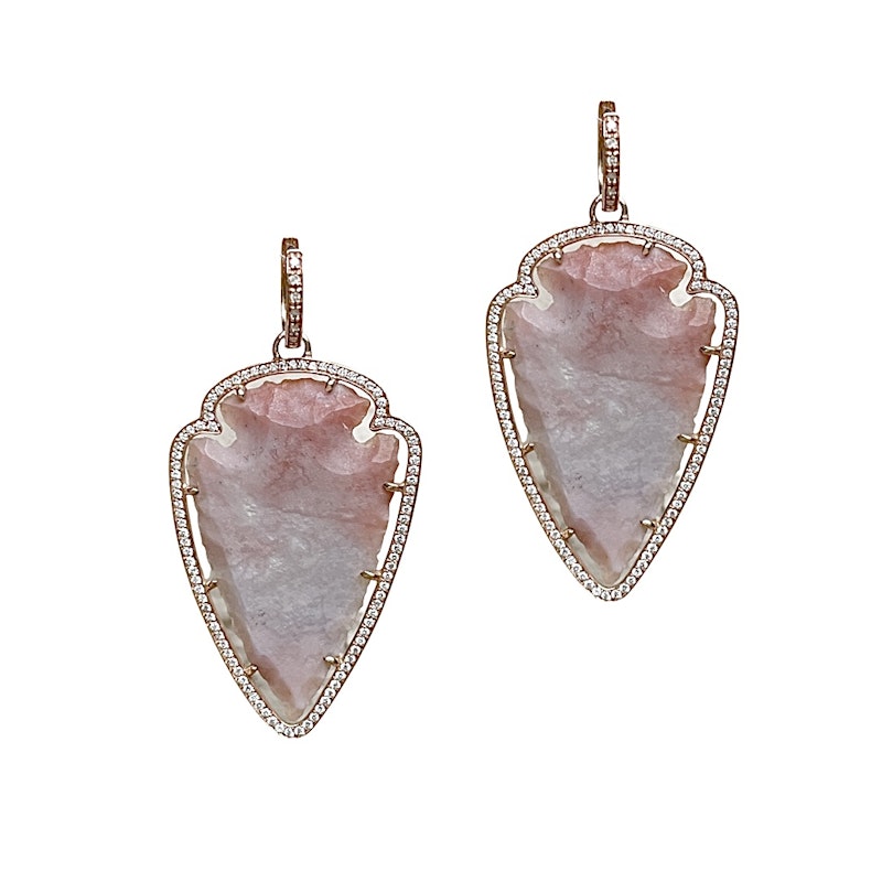 14k Rose Gold and Diamond Agate Arrowhead Earrings