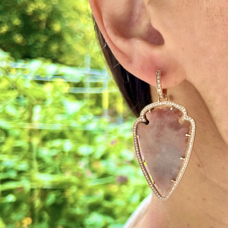 14k Rose Gold and Diamond Agate Arrowhead Earrings