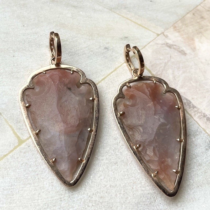 14k Rose Gold and Diamond Agate Arrowhead Earrings