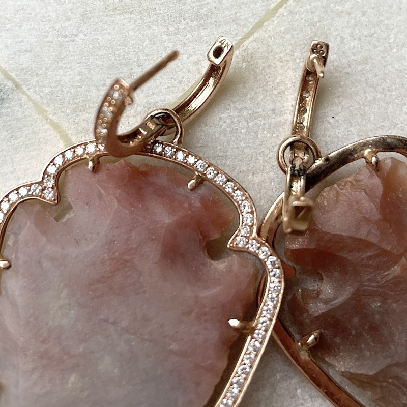 14k Rose Gold and Diamond Agate Arrowhead Earrings
