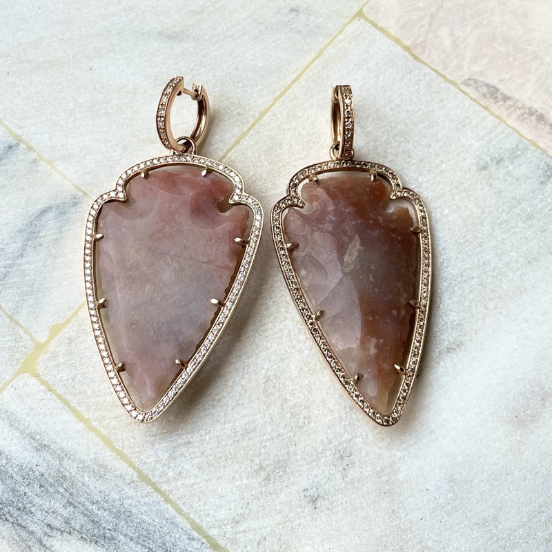 14k Rose Gold and Diamond Agate Arrowhead Earrings