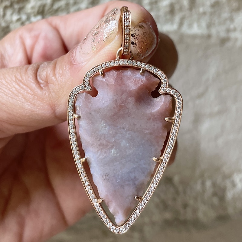 14k Rose Gold and Diamond Agate Arrowhead Earrings