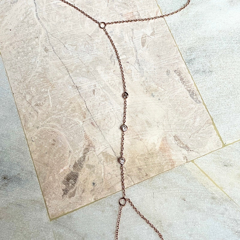 18k Rose Gold 3 Diamond Bezel Hand Chain