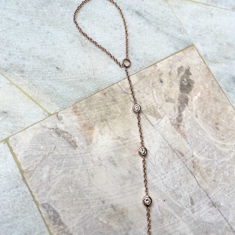 18k Rose Gold 3 Diamond Bezel Hand Chain
