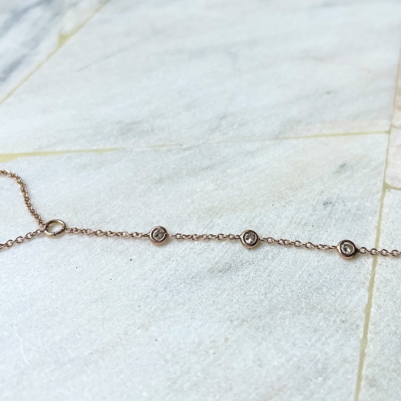 18k Rose Gold 3 Diamond Bezel Hand Chain