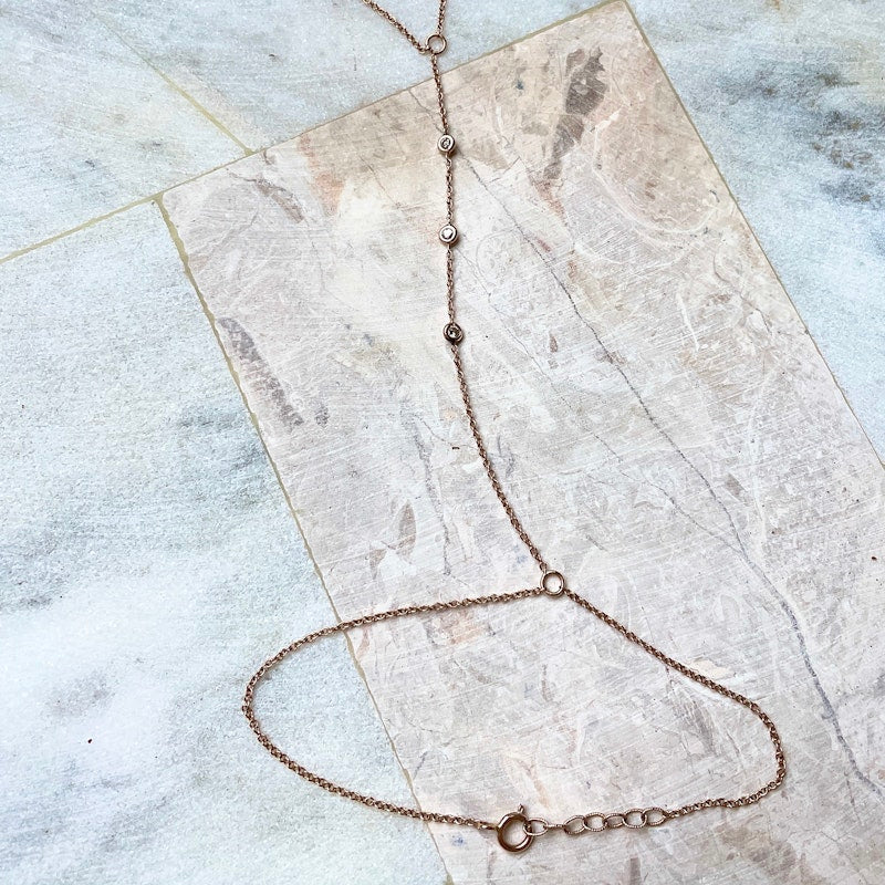 18k Rose Gold 3 Diamond Bezel Hand Chain