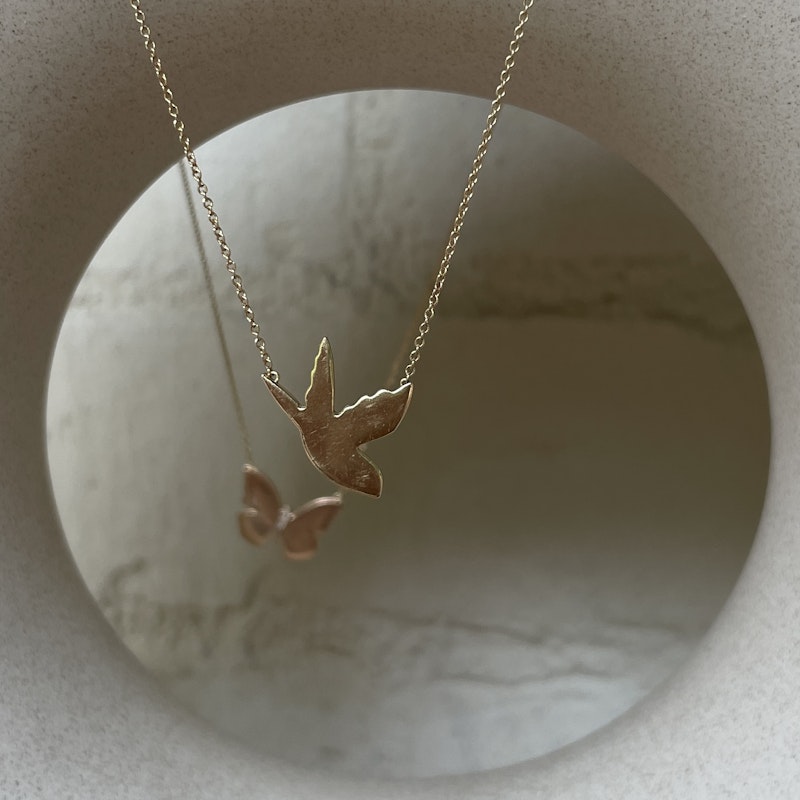 Alexa Leigh 14k Yellow Gold Humming Bird Butterfly Necklace