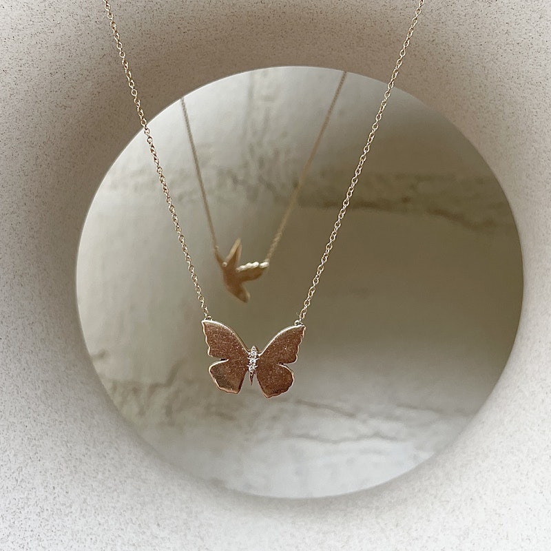 Alexa Leigh 14k Yellow Gold Humming Bird Butterfly Necklace