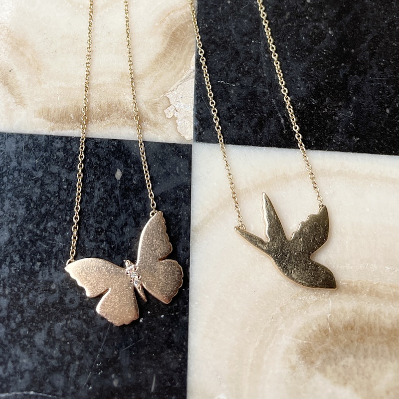 Alexa Leigh 14k Yellow Gold Humming Bird Butterfly Necklace
