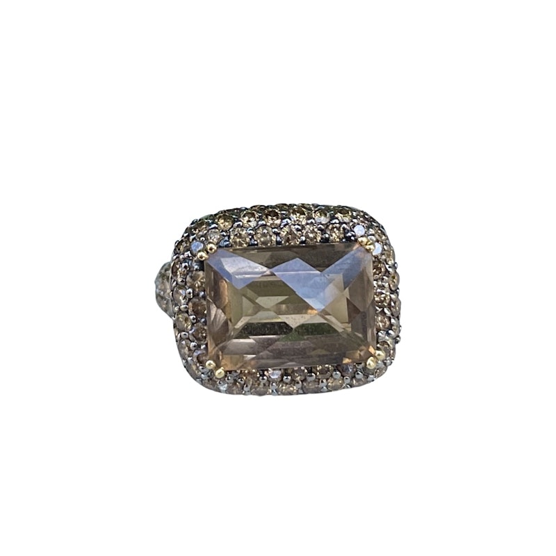 14k Yellow Gold Chocolate Diamond&Smokey Topaz Cocktail Ring