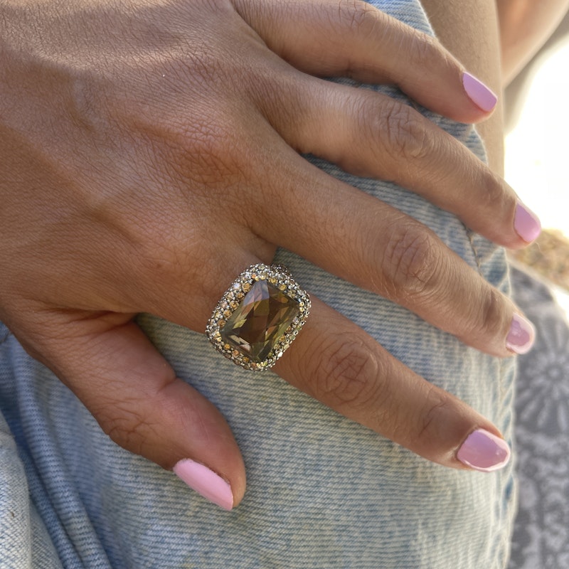14k Yellow Gold Chocolate Diamond&Smokey Topaz Cocktail Ring