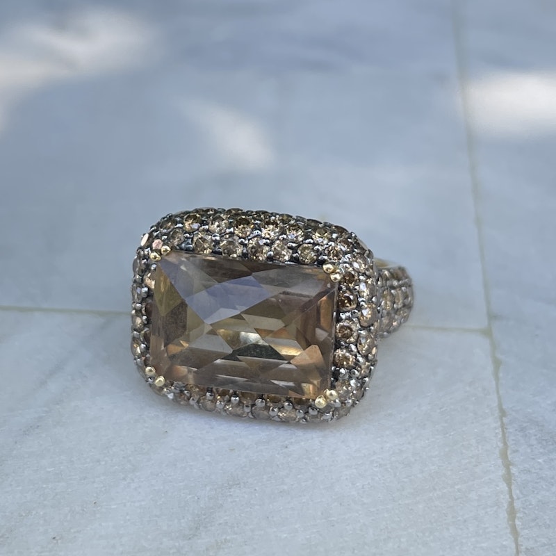 14k Yellow Gold Chocolate Diamond&Smokey Topaz Cocktail Ring