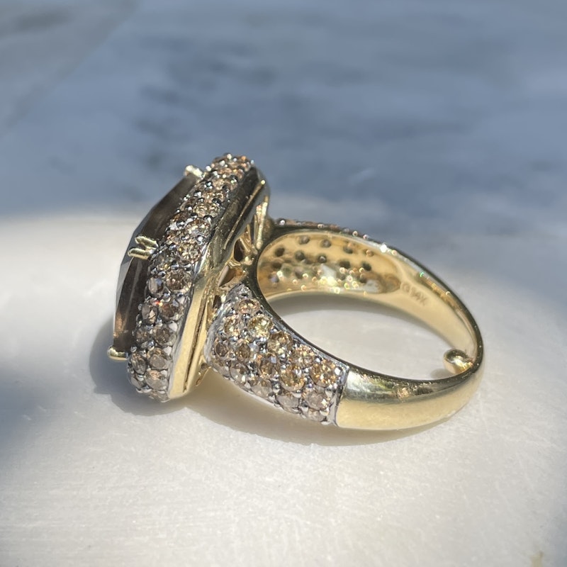 14k Yellow Gold Chocolate Diamond&Smokey Topaz Cocktail Ring