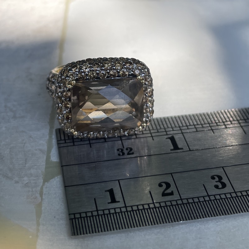 14k Yellow Gold Chocolate Diamond&Smokey Topaz Cocktail Ring