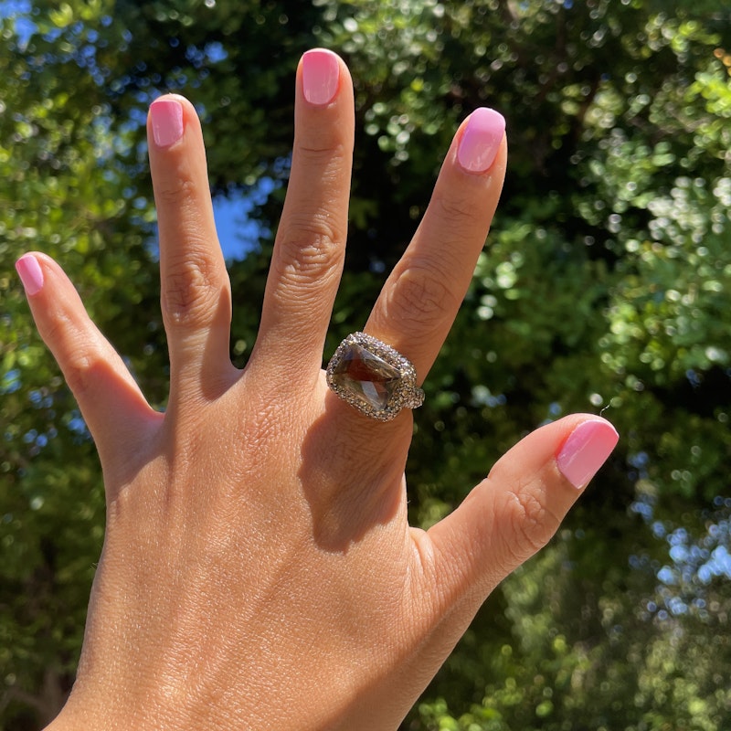 14k Yellow Gold Chocolate Diamond&Smokey Topaz Cocktail Ring