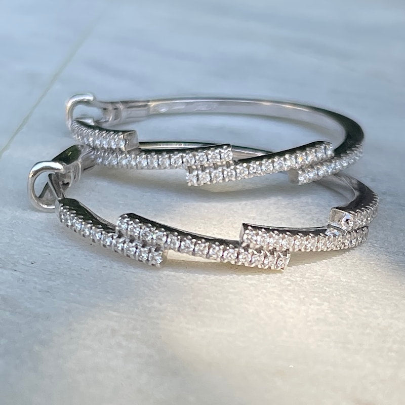 Damiani 18k White Gold Diamond Bypass Hoop Earrings