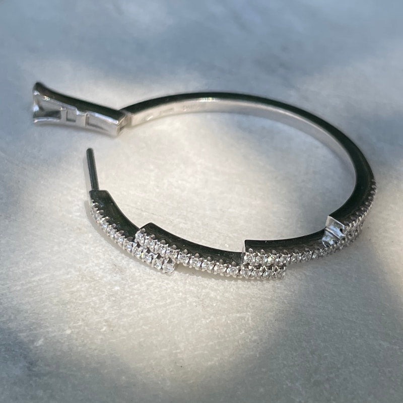 Damiani 18k White Gold Diamond Bypass Hoop Earrings