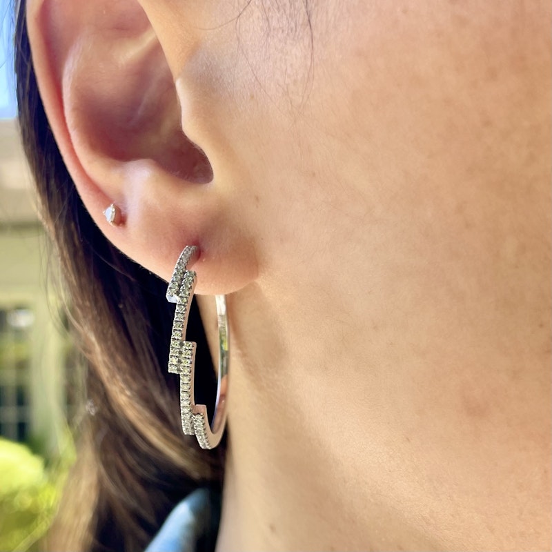 Damiani 18k White Gold Diamond Bypass Hoop Earrings