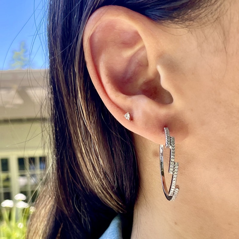 Damiani 18k White Gold Diamond Bypass Hoop Earrings