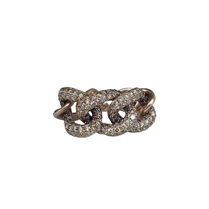14k Rose Gold Chocolate Diamond Curb Chain Link Ring