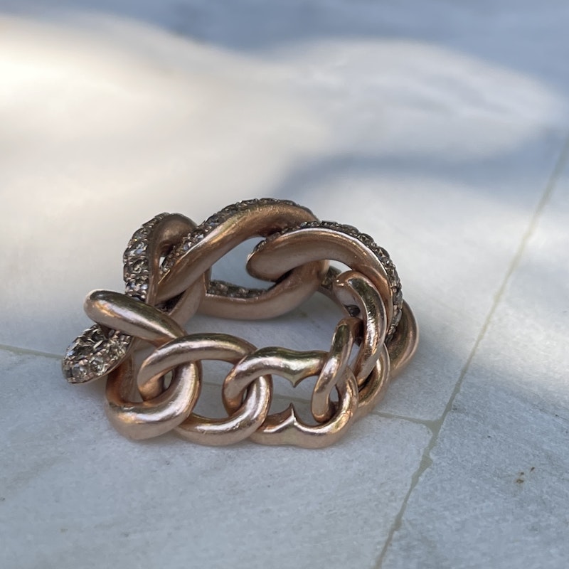 14k Rose Gold Chocolate Diamond Curb Chain Link Ring