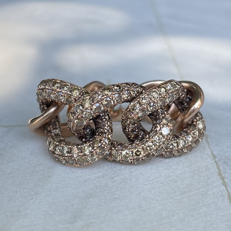 14k Rose Gold Chocolate Diamond Curb Chain Link Ring