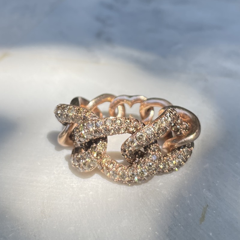 14k Rose Gold Chocolate Diamond Curb Chain Link Ring