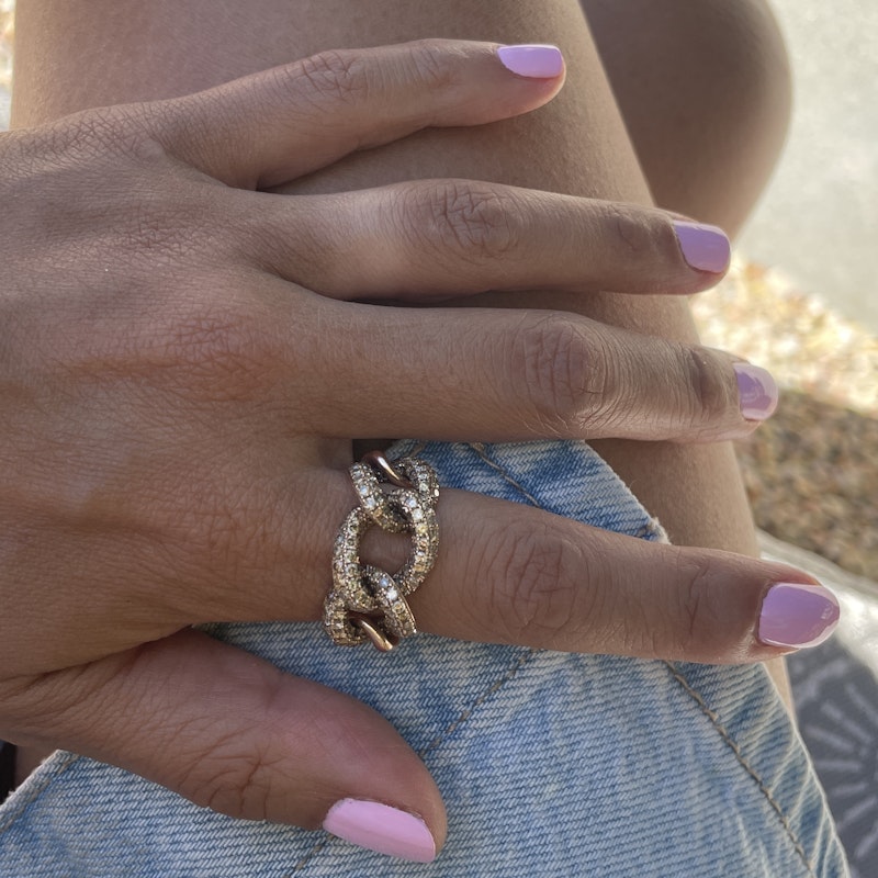 14k Rose Gold Chocolate Diamond Curb Chain Link Ring
