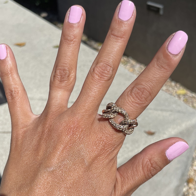 14k Rose Gold Chocolate Diamond Curb Chain Link Ring