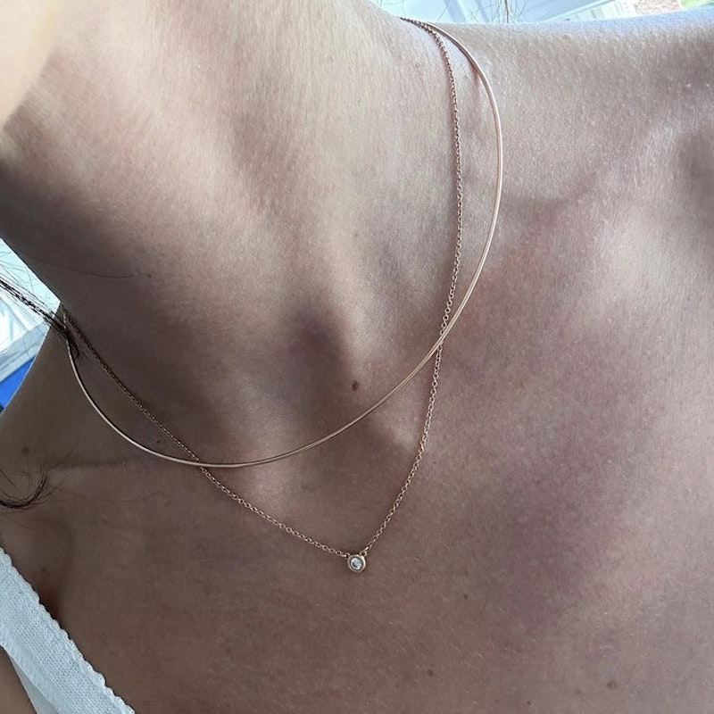 14k Solid Rose Gold Wire Choker Necklace