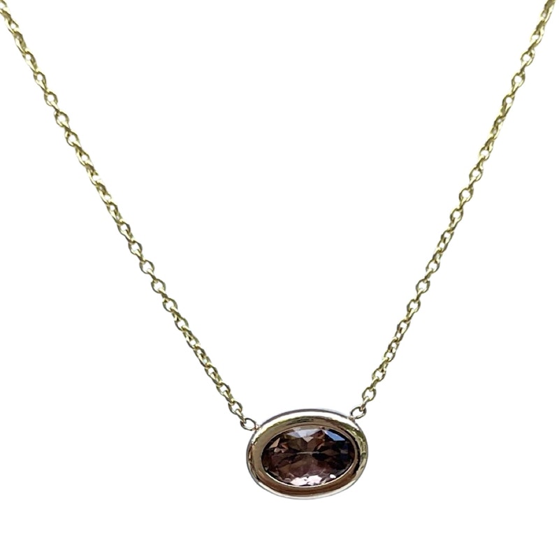 14k Yellow Gold Oval Shaped Pink Tourmaline Necklace