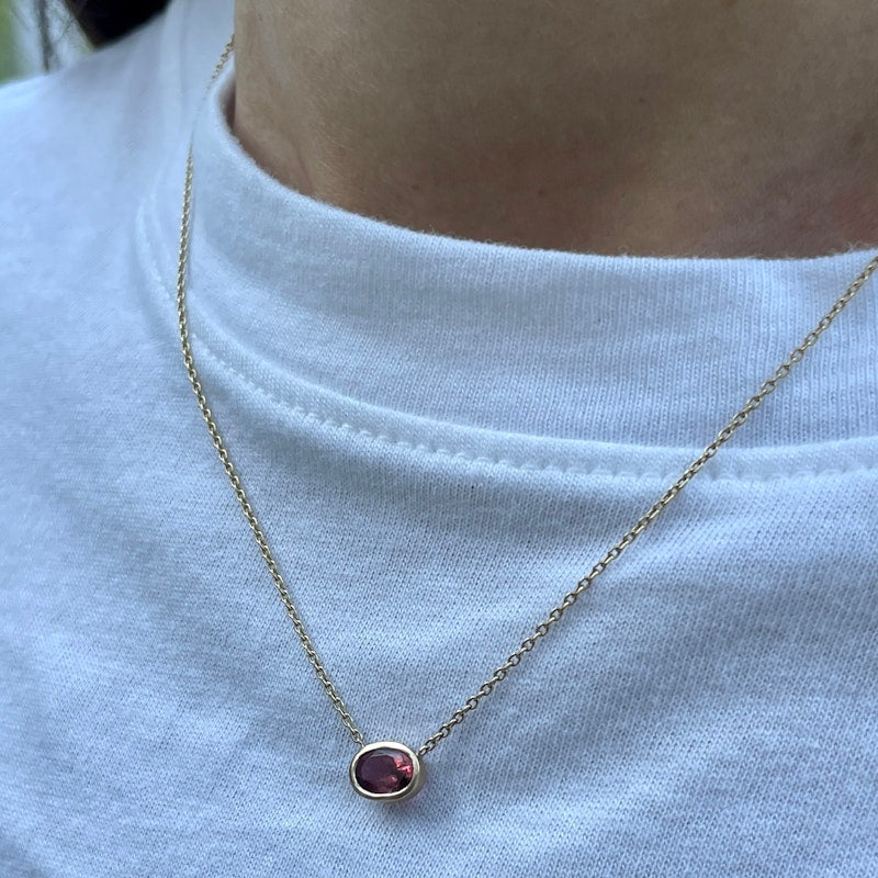 14k Yellow Gold Oval Shaped Pink Tourmaline Necklace