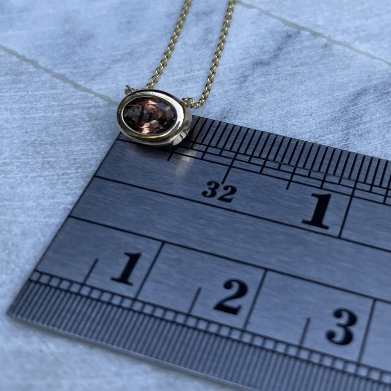 14k Yellow Gold Oval Shaped Pink Tourmaline Necklace