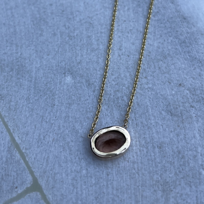 14k Yellow Gold Oval Shaped Pink Tourmaline Necklace
