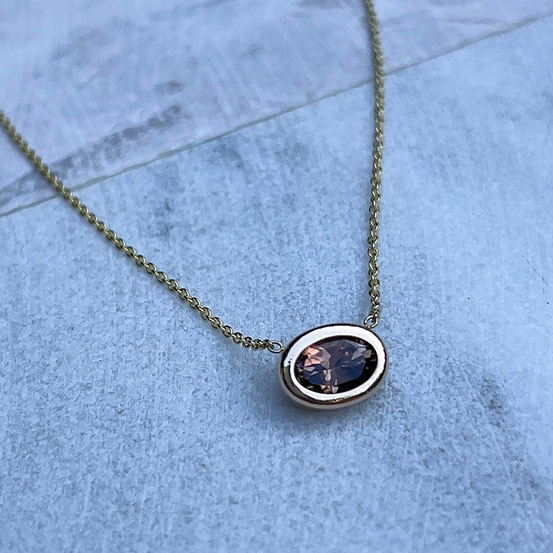 14k Yellow Gold Oval Shaped Pink Tourmaline Necklace