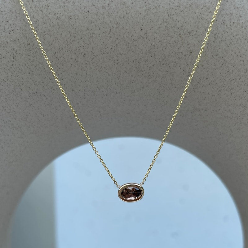 14k Yellow Gold Oval Shaped Pink Tourmaline Necklace